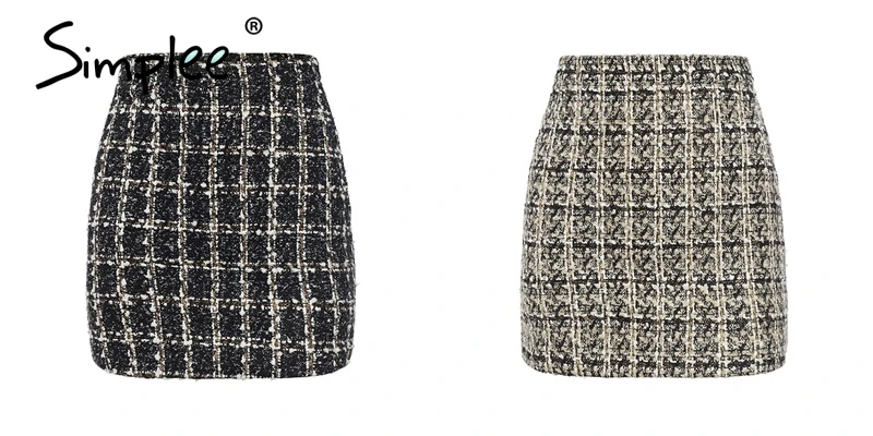 Simplee двубортные твидовые клетчатые женские юбки Прямые элегантные офисные женские короткие мини-юбка Vintage осенняя женская юбка