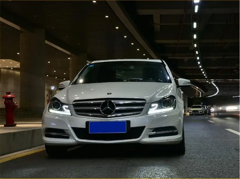 2 шт. 2011~ 2013 год автомобильный бупмер головной свет для Mercedes W204 фар C180 C200 C260 светодиодный DRL HID ксенон, противотуманная фара для Benz W204
