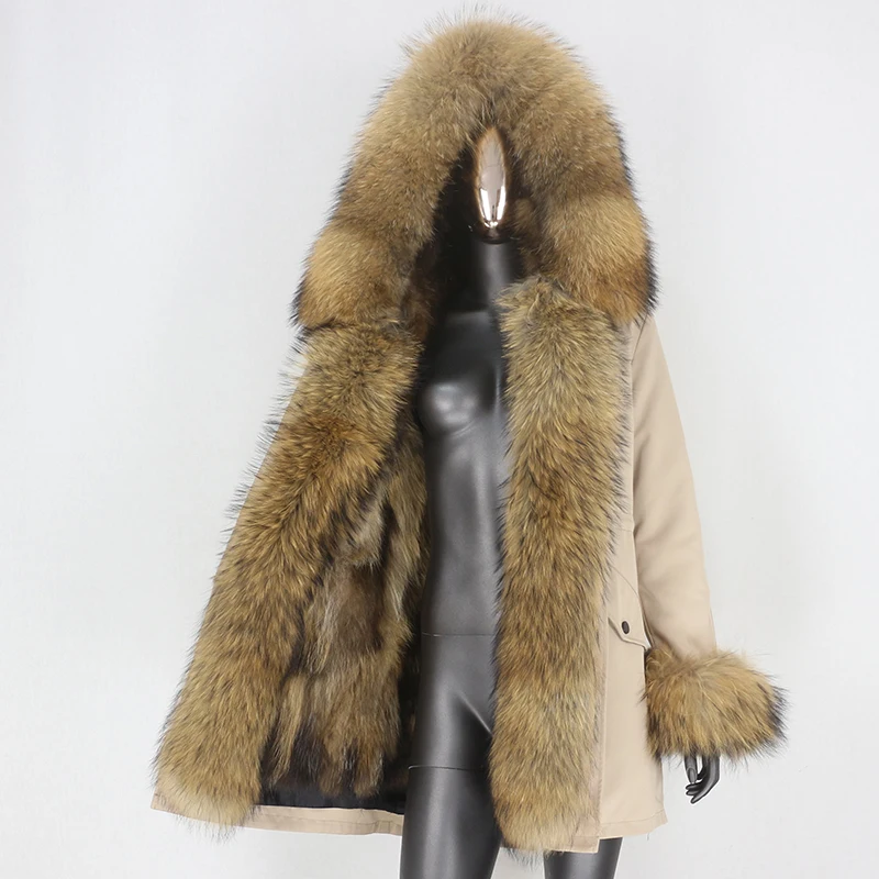 Женская парка с натуральным мехом енота BLUENESSFAIR длинная непромокаемая со съемным
