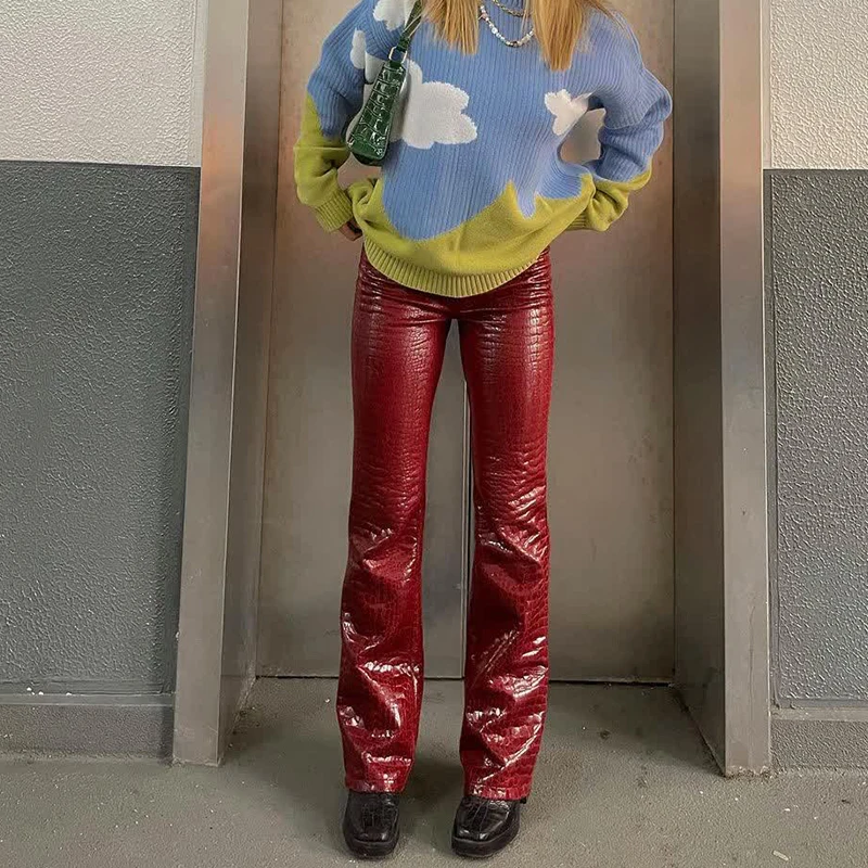 

Faux Leather Pants Women High Waist Lady Loose Fashion Elegant Straight Female Trouser Sexy Streetwear Cyber Y2k Urban Clothing