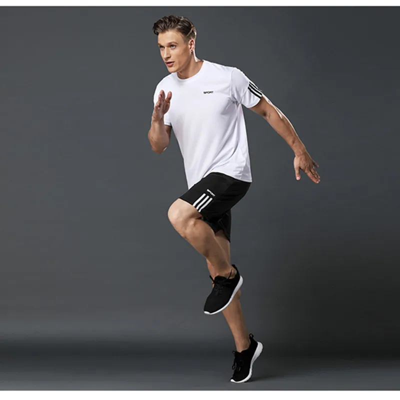 

sets sport t-shirt men suits running shrits + sport shorts + jogging pants men sportswear suit playing soccer gym sets new