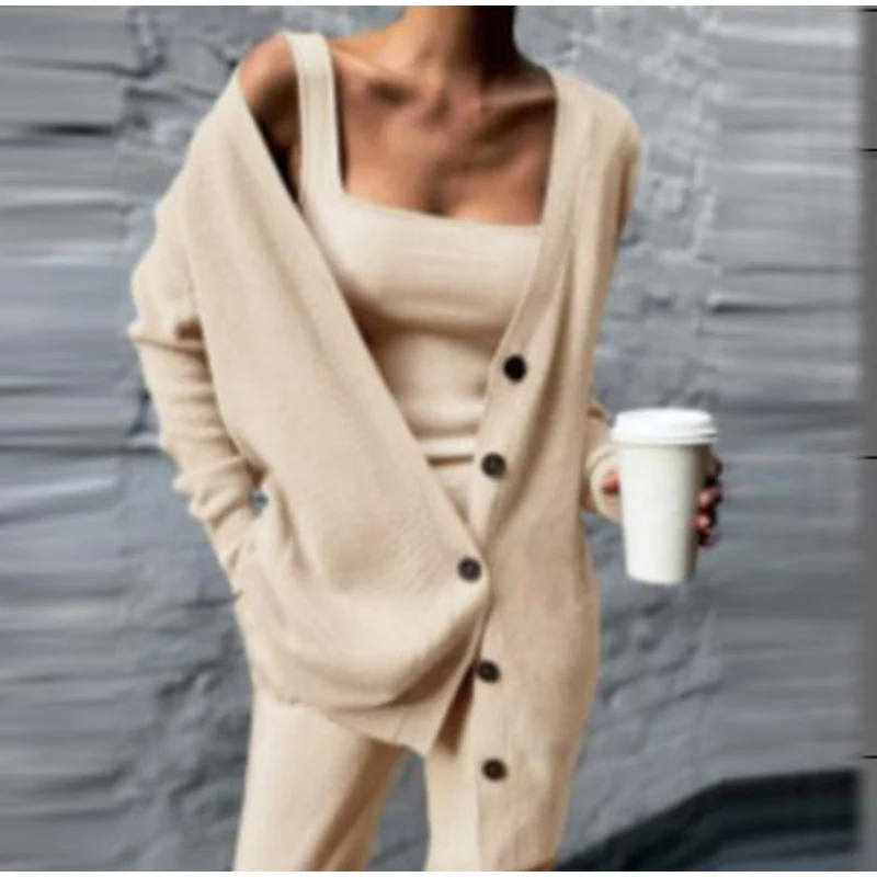 Женские однотонные костюмы из трех предметов осенняя майка пальто с длинным