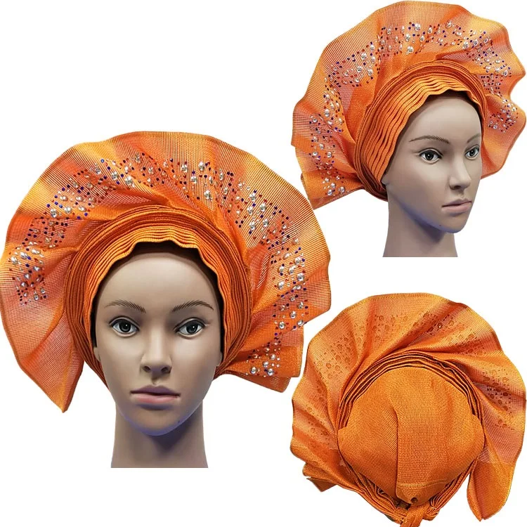 19 Африканский ASO OKE Gele головное украшение высокого качества нигерийский традиционный свадебное использование 013 Авто Gele - Цвет: 19