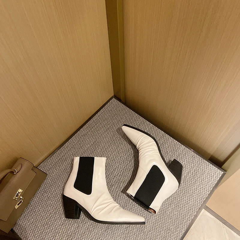 

Genuine Leather Wedged Shoes for Woemn Pointed Toe High Heels Shoes for Women Winter Working Office Shoes Woman