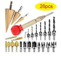 26pcs woodworking chamfer drilling toolsthree pointed countersink drill l wrench