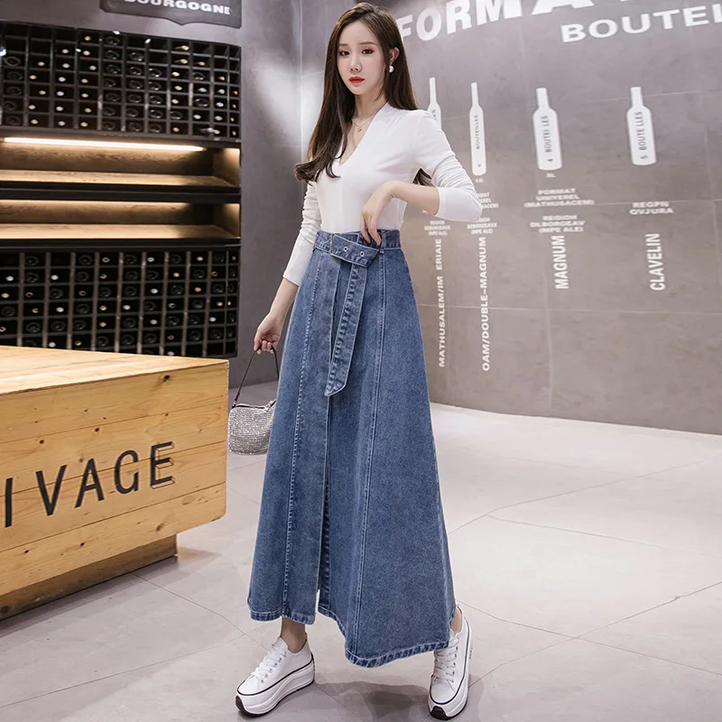 Jeans Skirt For Women Ladies Denim Long High Waist A-Line Button Clothes 2021 Summer Fashion Korean Style Elegant Outwear