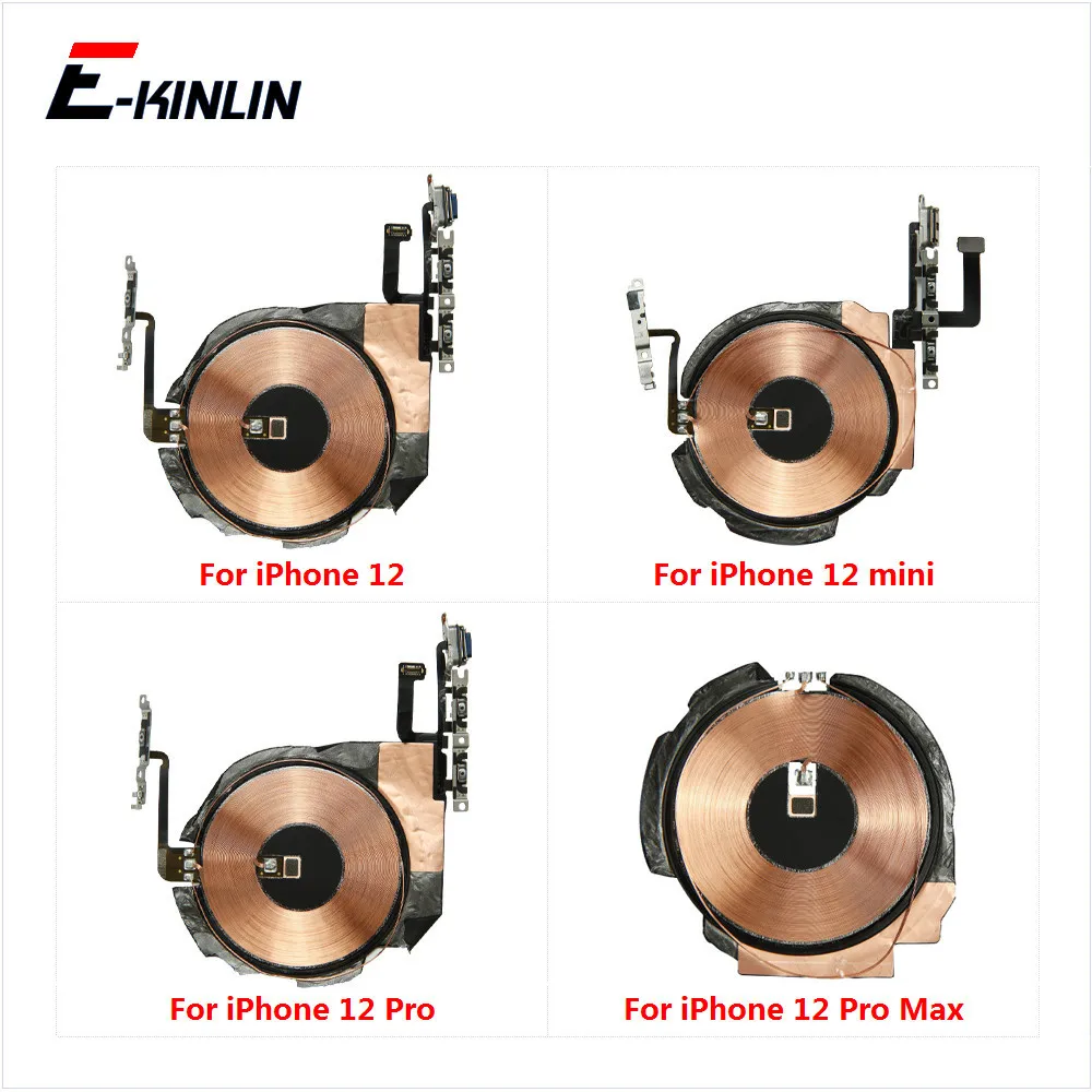 10pcslot New Wireless Charging Chip NFC Coil For iPhone 12 mini 12 Pro Max Charger Panel Sticker Flex Cable With Volume Button