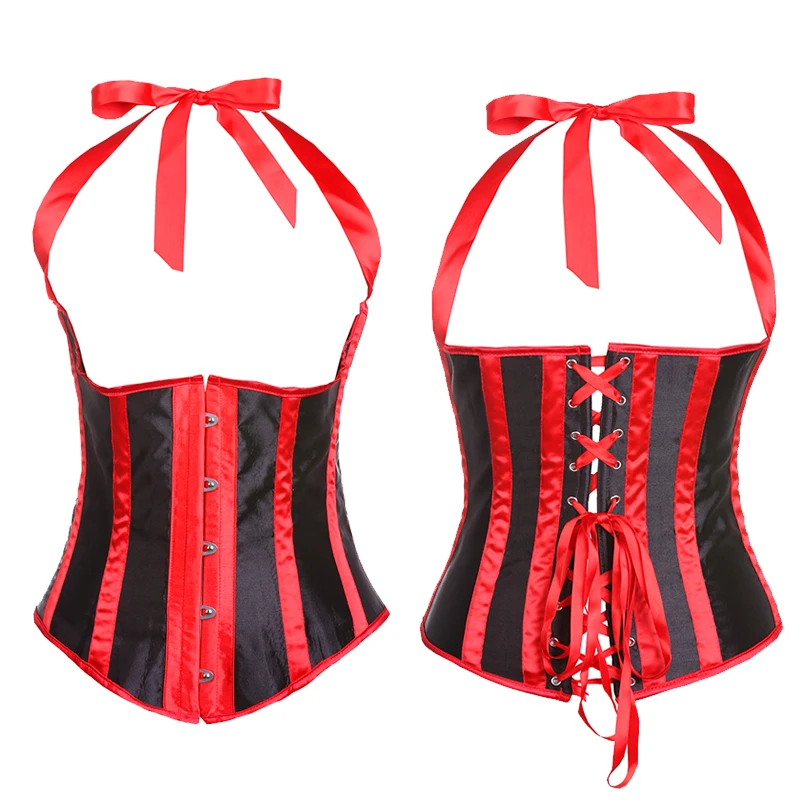 

Women Sexy Halter Shoulder Straps Underbust Corset Top For Belly Slimming Steampunk Stripe Corset Bustier Plus Size S-6XL