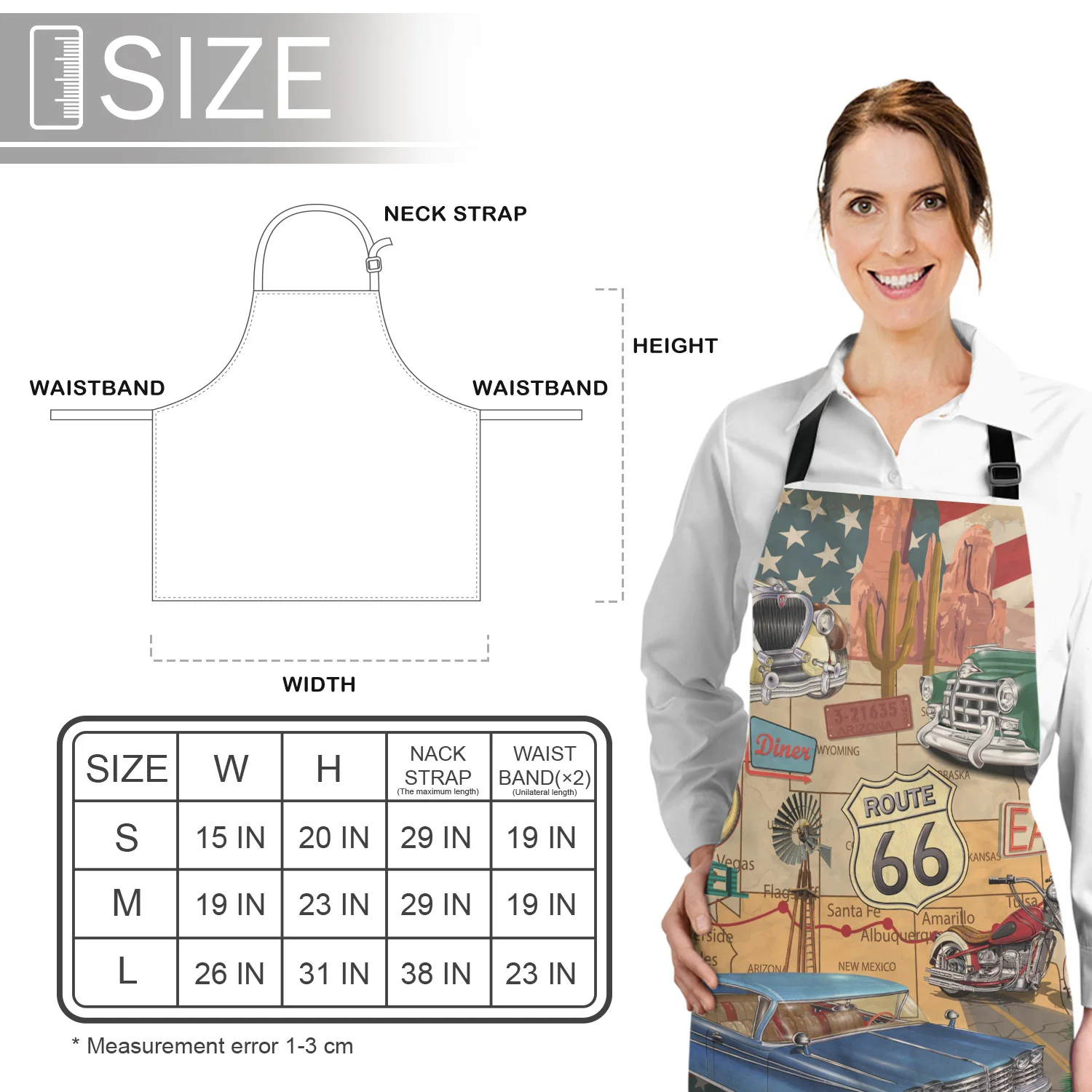 Ретро Route 66 плакат фартуки Регулируемый Холст Женский фартук в стиле унисекс для