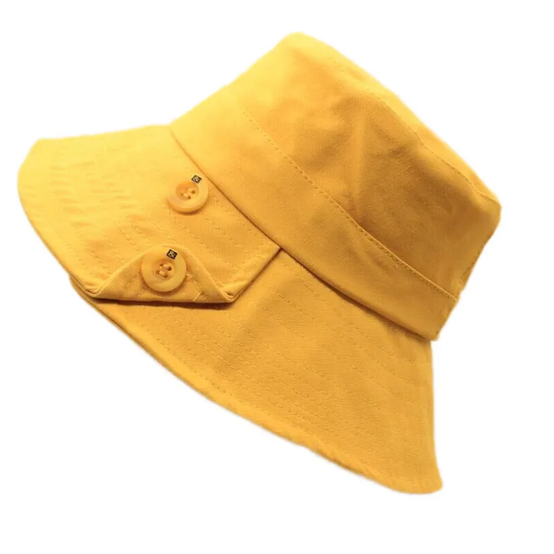 Cotton button women's sunbonnets fashion summer caps fisherman hats bucket hats sun-shade chapeau for teenagers girls