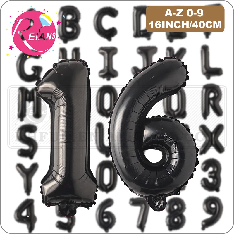 

16 Inch Black Foil Letter number Balloons Wedding Favors Happy Birthday Party Decoration Kids Baby Shower banner Supplies