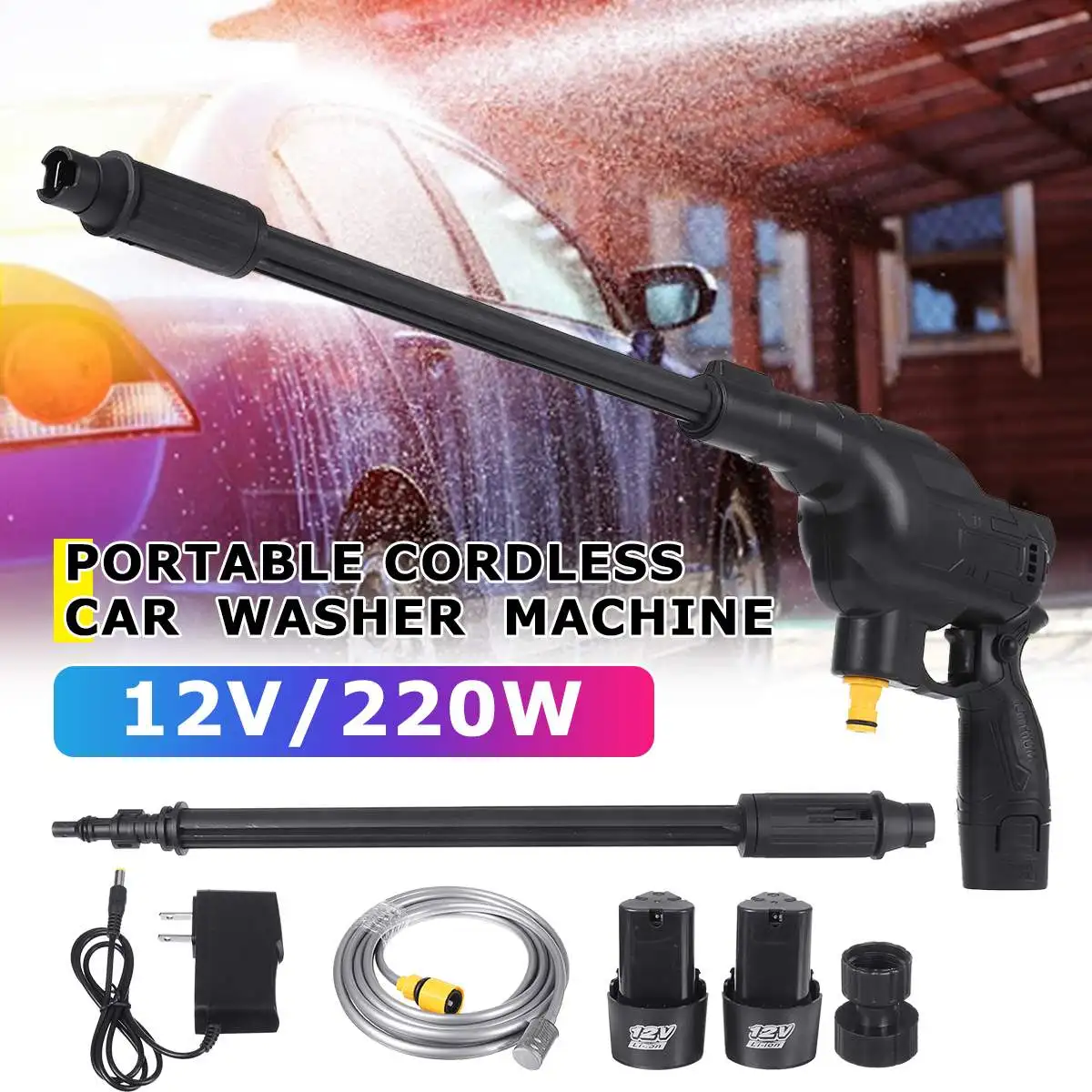 

220W Cordless Car Washer Gun Handheld Auto Spray High Pressure Car Washer Garden Water Jet With 2PCS Battery
