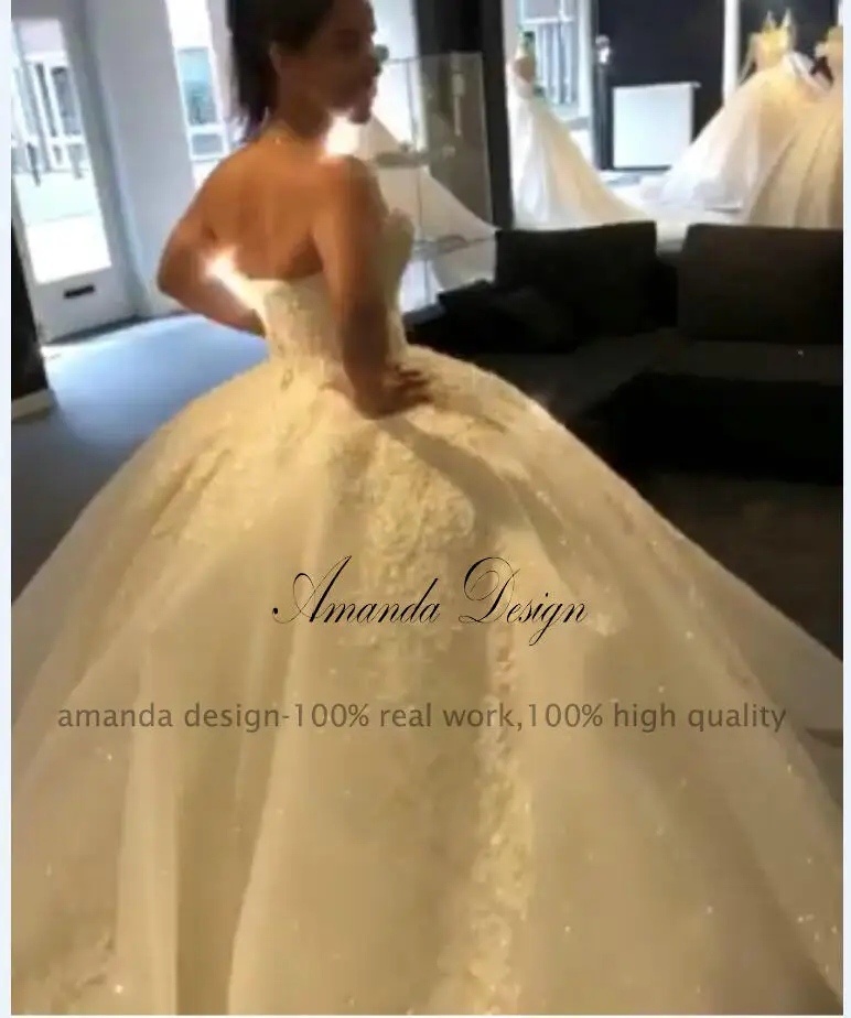 Аманда дизайн vestido de novia манга Ларга кружевная Апликация без бретелек свадебное платье