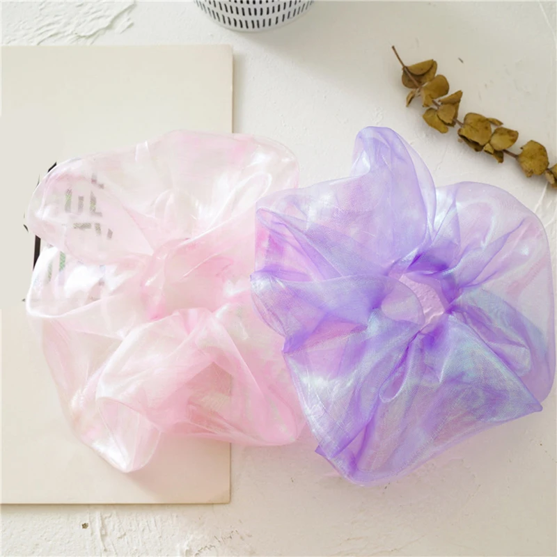 2020 Korea Lace Organza Big Hair Scrunchies Transparent Tulle Elastic Bands for Women Ponytail Holder Tie Accessories |