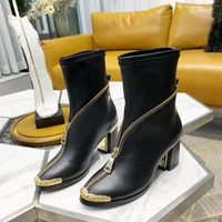 hot sale fashion brand women shoes female chelsea boots med heel ankle boots luxury design zipperwomen ankle boots 7 5cm black