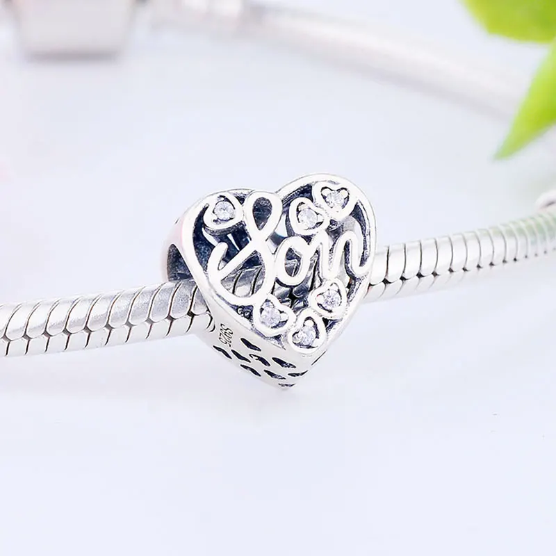 Женская серебряная ажурная бусина из циркония с надписью мама | Украшения и