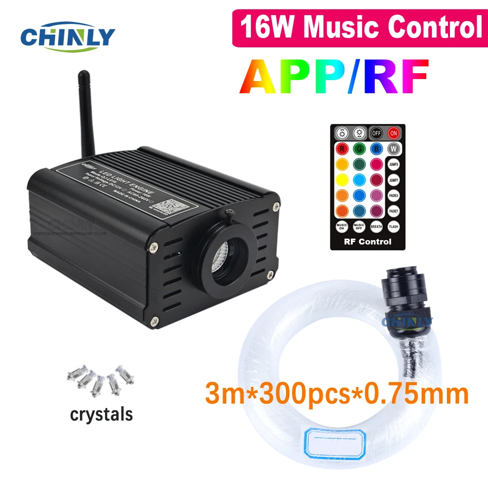 3m 300pcs 0.75mm Оптоволоконный светильник Opt Smart Mobile control Bluetooth APP 16 Вт RGBW светодиодный светильник источник управления музыкой оптический кабель Звездный потолочный светильник ing - Испускаемый цвет: 3m 300pcs 0.75mm