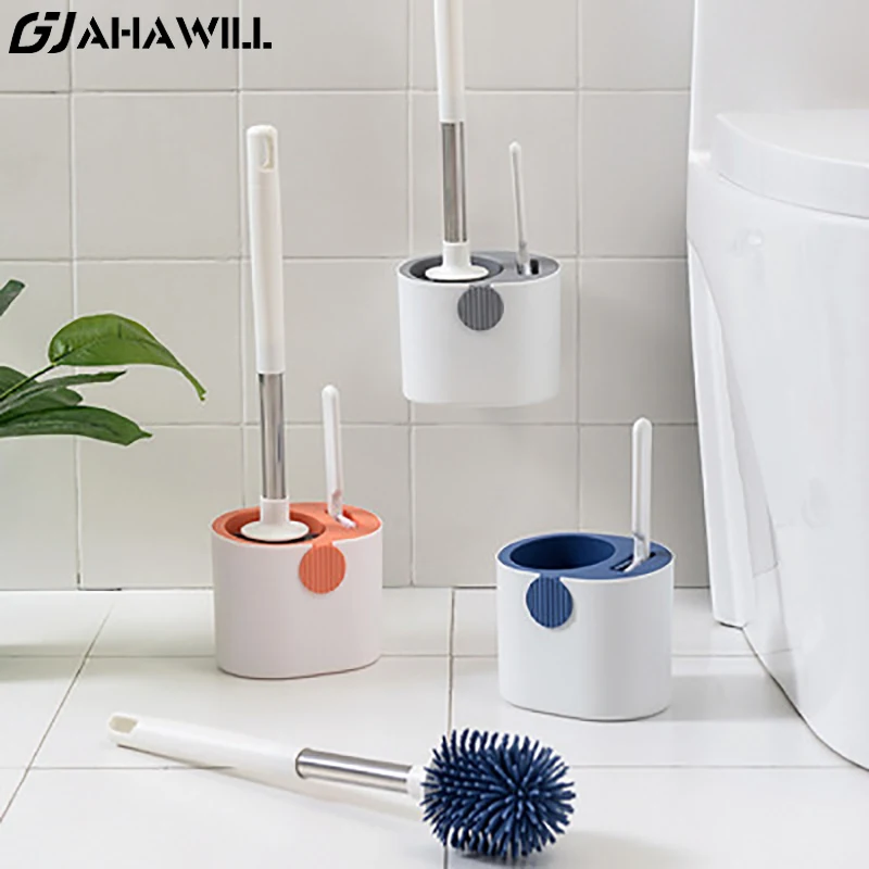 

AHAWILL Long-Handled Silicone Toilet Brush No Dead Ends Wc Clean Toilet Brush Flexible Soft Bristles Brush Bathroom Gap Cleaning