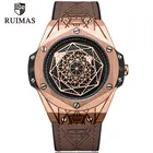 Часы наручные RUIMAS Мужские кварцевые, роскошные спортивные брендовые водонепроницаемые в стиле милитари, с кожаным ремешком, 533G