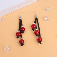 ydydbz new long pearl earrings women vintage red bead drop earring jewelry accessories ethnic rubber tassel ear dangler