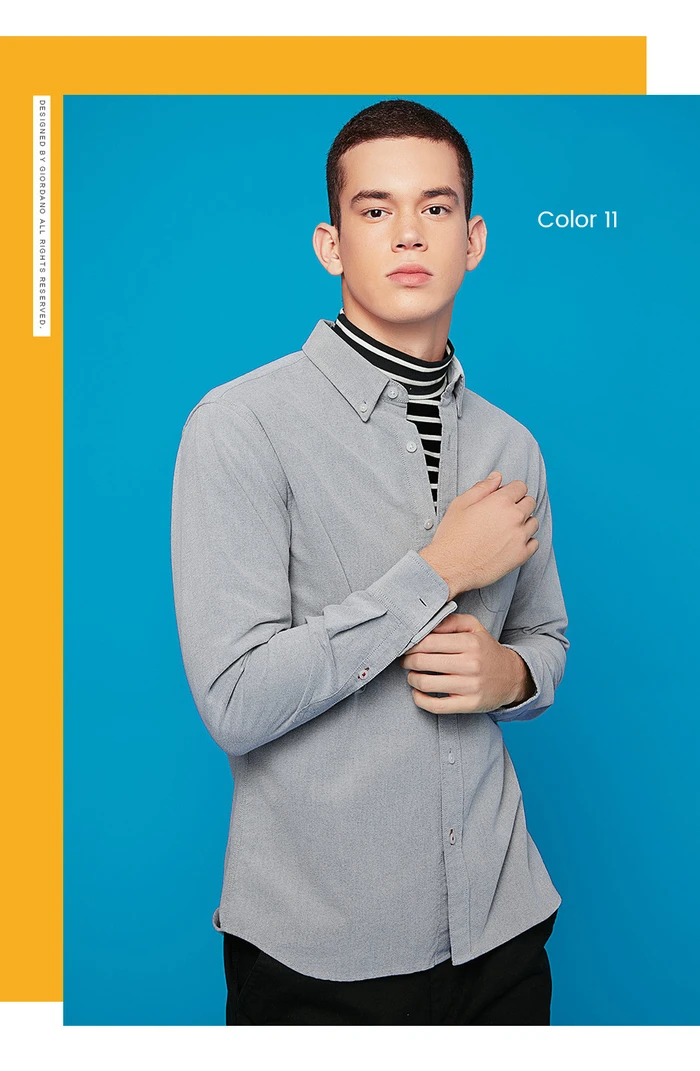Giordano мужская приталенная рубашка slim fit,из натурального хлопка, с длинными рукавами