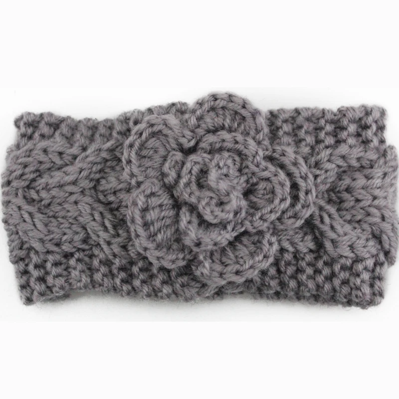 grey headband Детская повязка на голову, мягкая однотонная Детская повязка на голову, зимняя теплая вязаная детская повязка на голову с цветами, Детские аксессуары для волос - Цвет: grey headband