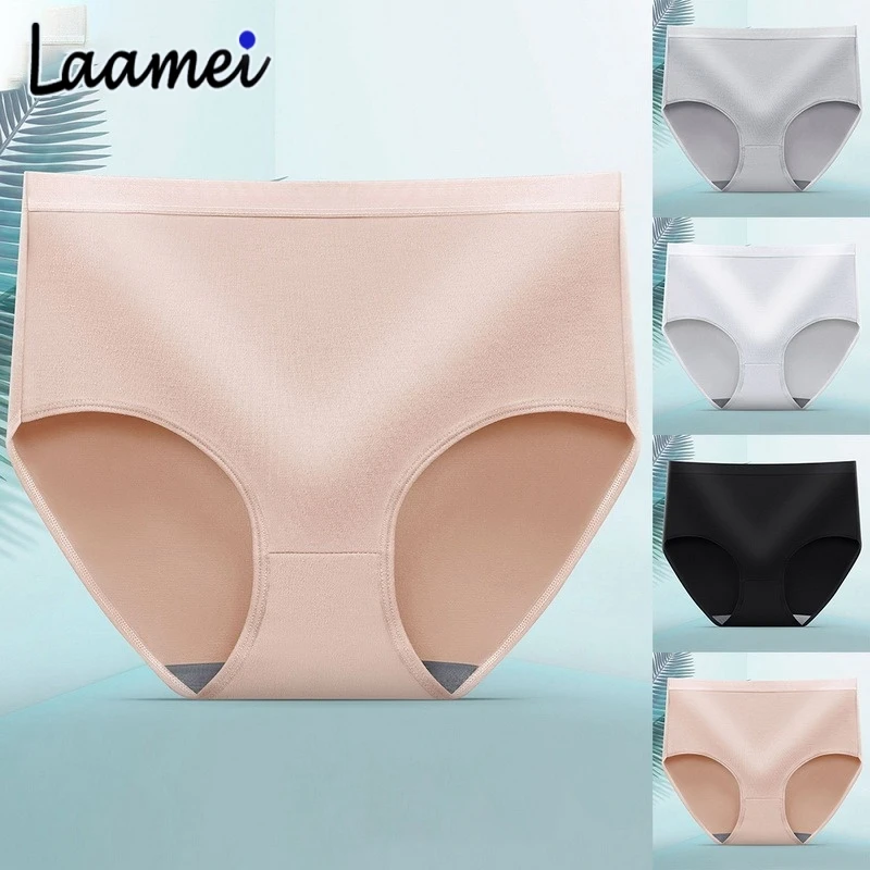 

Laamei Plus Size 2XL High Waist Panties Women Breathable Soft Cotton Underwear Cute Print Seamless Sexy Girls Cute Solid Briefs