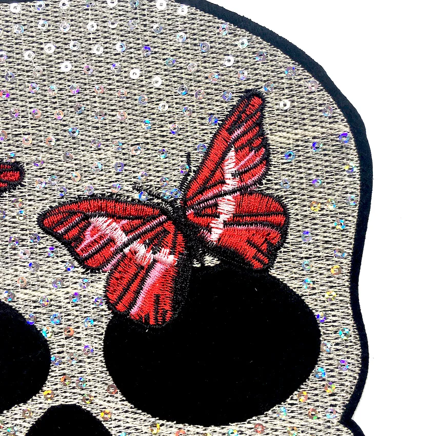 1 шт. брендовые крутые нашивки с аппликацией вышивкой черепом и блестками