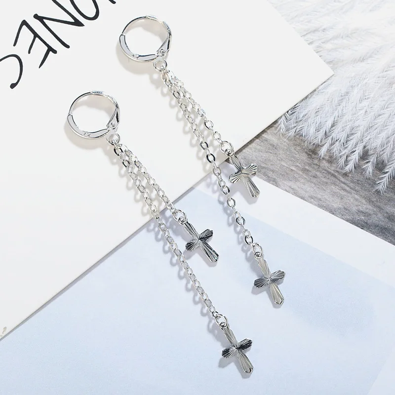 

S925 Silver Needle Cross Chain Tassel Earrings Women's New Geometric Egg Temperament Versatile Design Ear Pendant Fashion