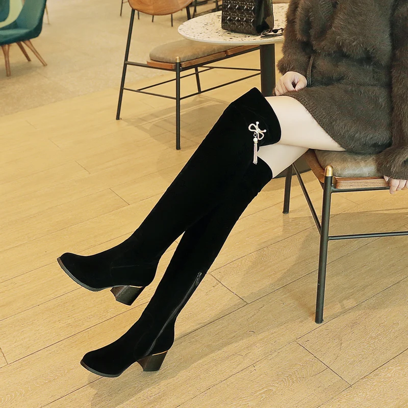 

New sexy women's shoes in autumn/winter over-the-Knee High heels boots butterfly-knot Metal fringe decorationboots women boots