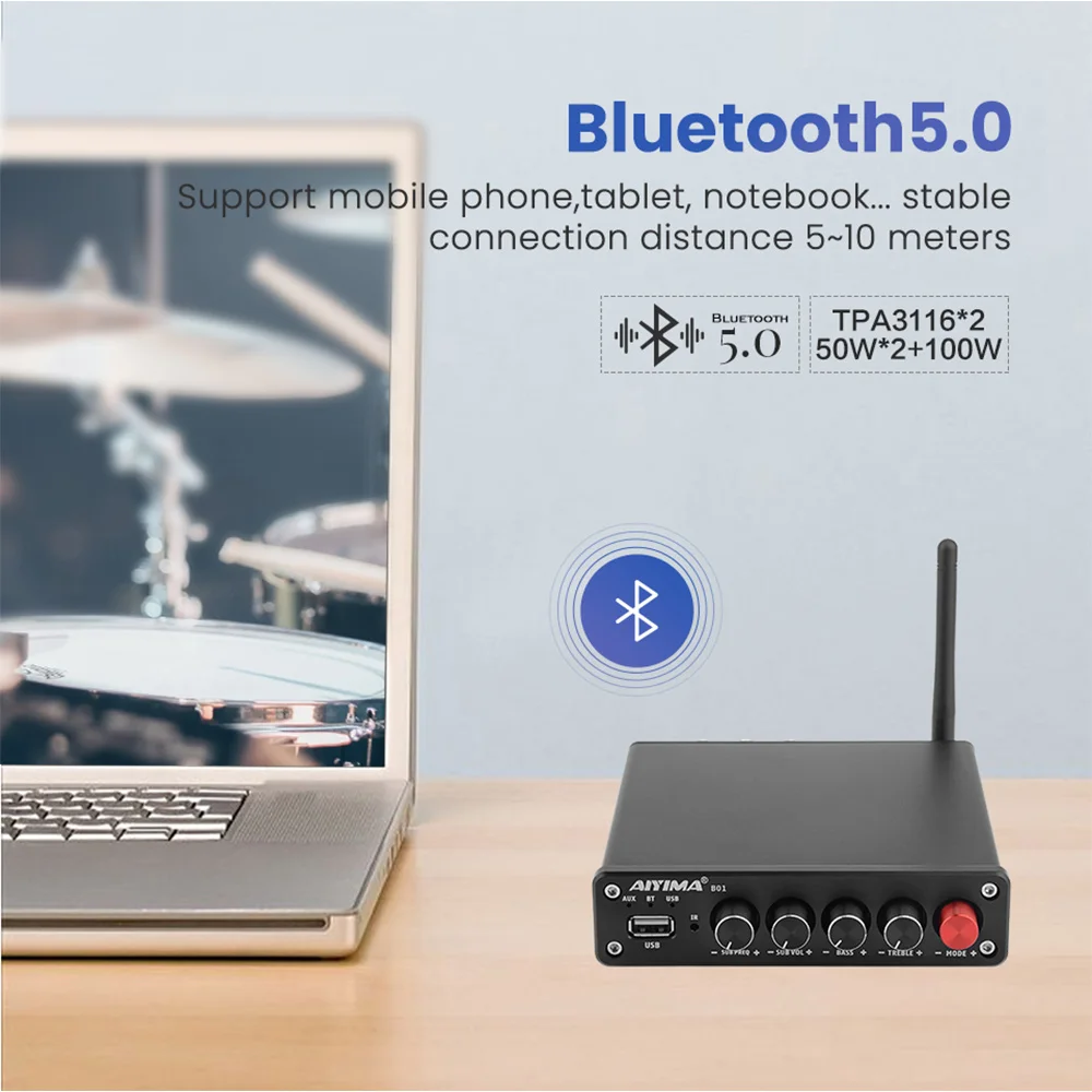 AIYIMA B01 Bluetooth усилитель звука сабвуфер усилители мощности HIFI Цифровой стерео USB