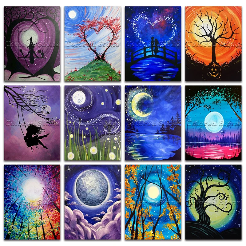 

Новый алмазов картина пейзаж дерево в лунном свете Закат 5D DIY Полная квадратная дрель вышивка крестом 3D Круглая Мозаика рисунок 948
