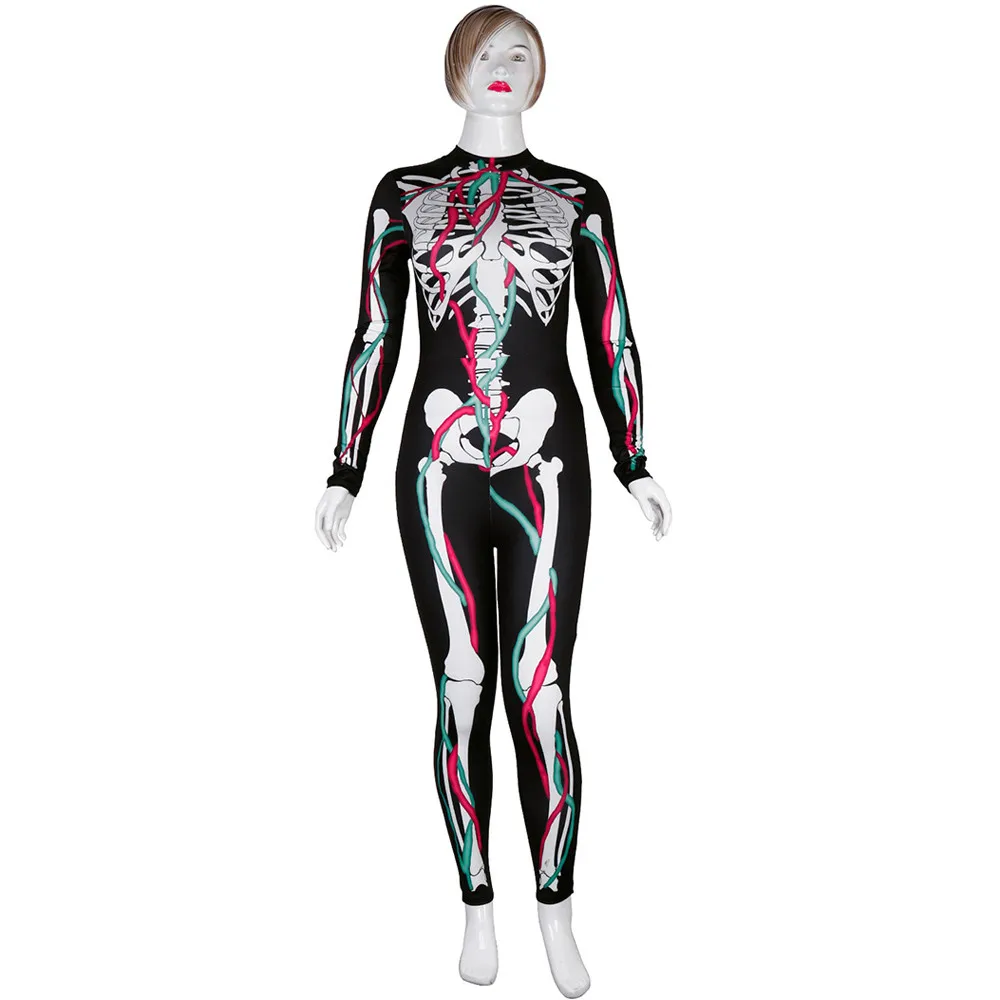 Костюм Хэллоуин Женский страшный 3D череп вязки крови печати костюм для вечеринки