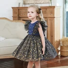 Вечернее платье для маленьких девочек, платья для девочек с цветами, платье-пачка с блестящими звездами для выпускного вечера, милая детская одежда с бантом на день рождения, Детский костюм принцессы