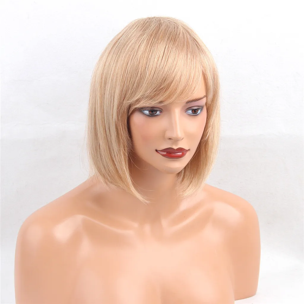 

Women Mixed Blonde Short Bob Natural Straight Human Hair Full Wigs Cosplay
