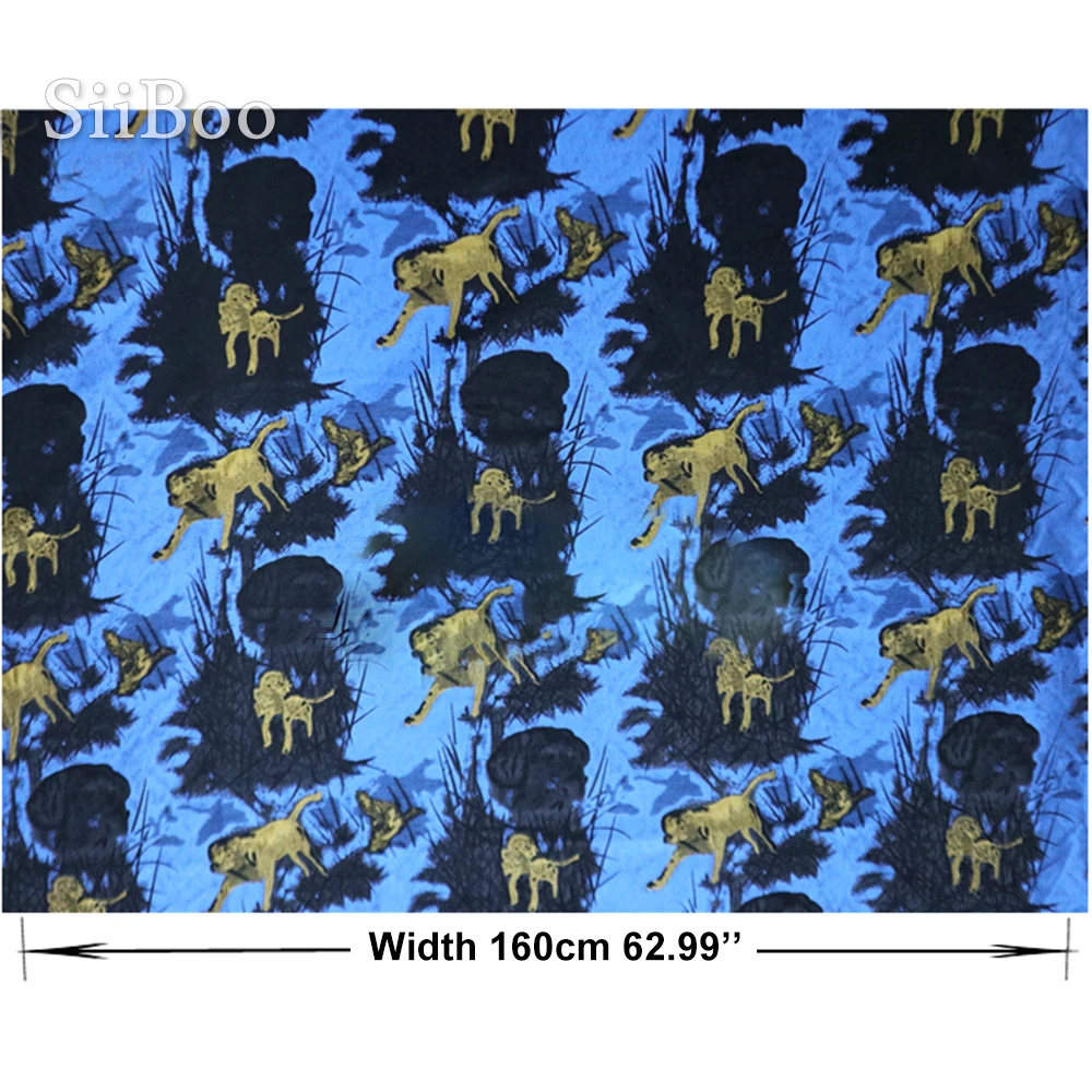 Жаккардовая ткань в американском стиле сине-серая с леопардовым принтом