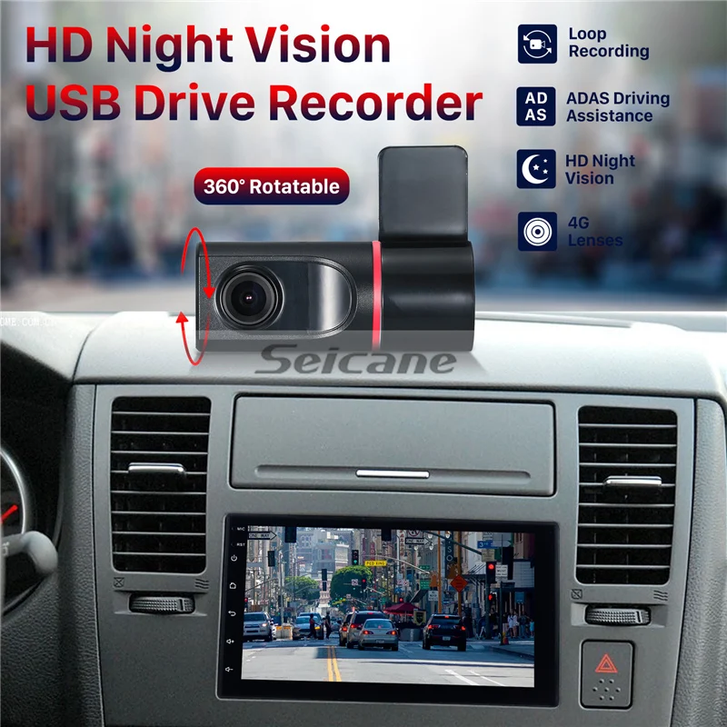 Seicane ADAS Assistance140 градусов HD 720P DVR USB камера Запись голоса Ночное Видение 4G линзы