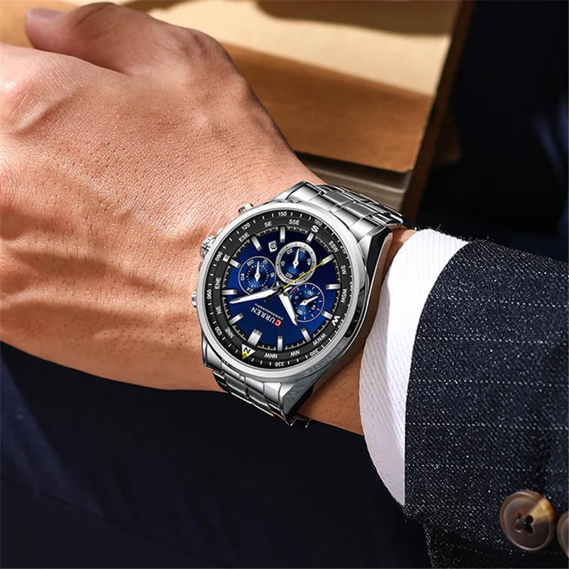 Часы наручные CURREN Мужские с хронографом водонепроницаемые брендовые Роскошные