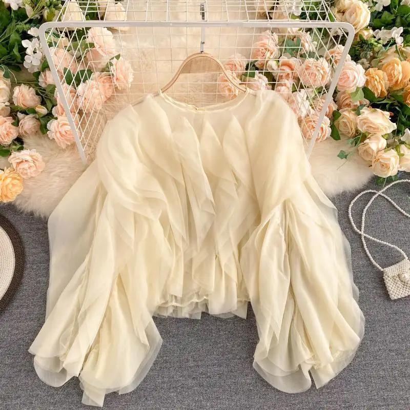 

Fairy Goddess Tops 2021 Summer Autumn New Women's Multi-Layer Ruffled Chiffon Shirt Girls Lady's Blouses Crop Top