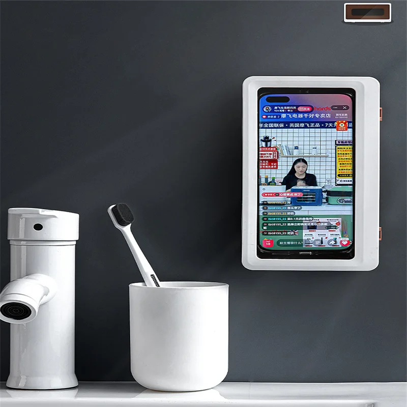 

Home Wall Waterproof Mobile Phone Box Self-adhesive Holder Touch Screen Bathroom Phone Shell Shower Sealing Storage Box Dropship