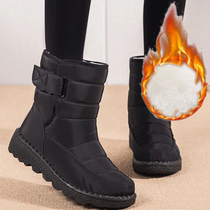 

Новинка 2021, зимние плюшевые ботинки с высоким верхом, непромокаемые бархатные женские ботинки на липучке, Длинные уличные зимние ботинки