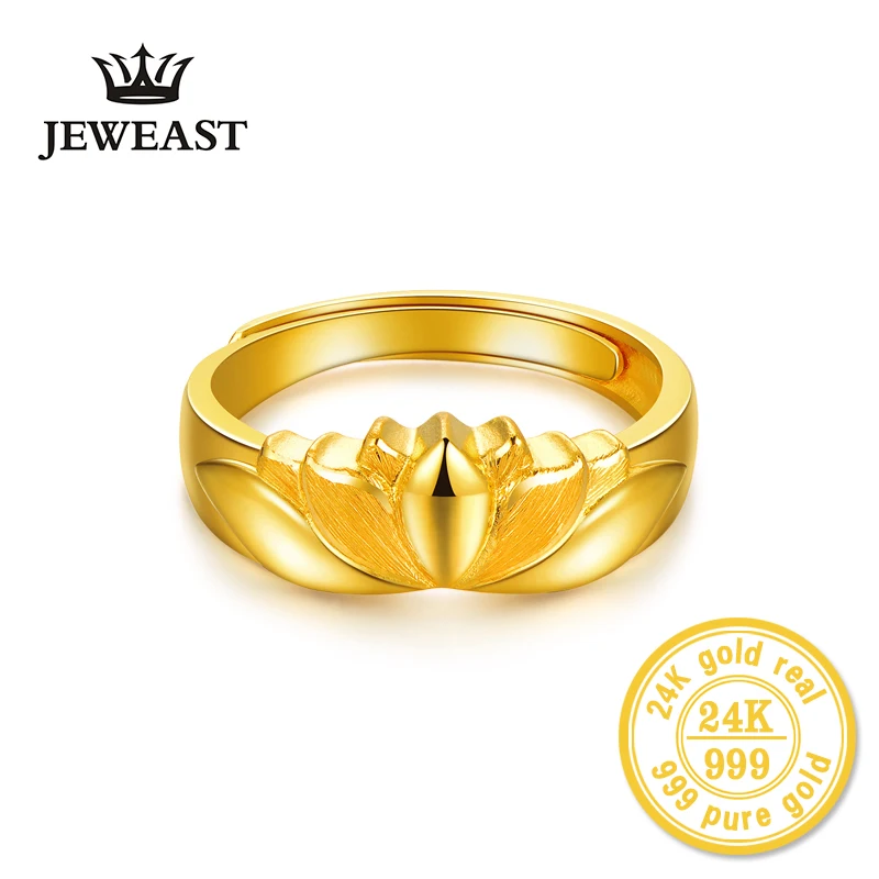 Кольца HMSS из чистого золота 24 карата, модное женское кольцо с лотосом, модное женское кольцо, реальный однотонный Au999, хороший, красивый, новинка 2023, Лидер продаж