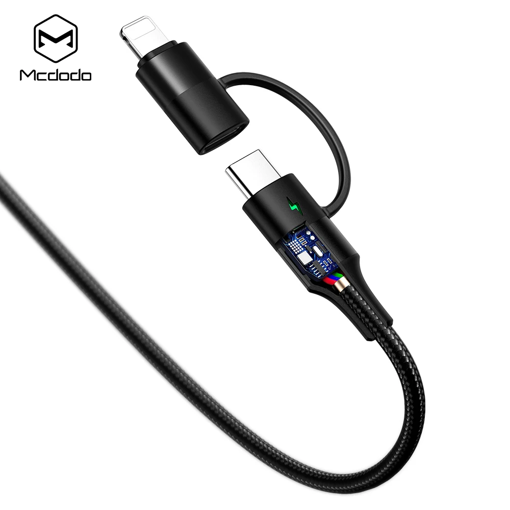 2 в 1 для usb c для lightning зарядный кабель для iPhone xs xr 8 7 6 samsung s8 s9 huawei Быстрый usb зарядный кабель QC4.0 светодиодный свет