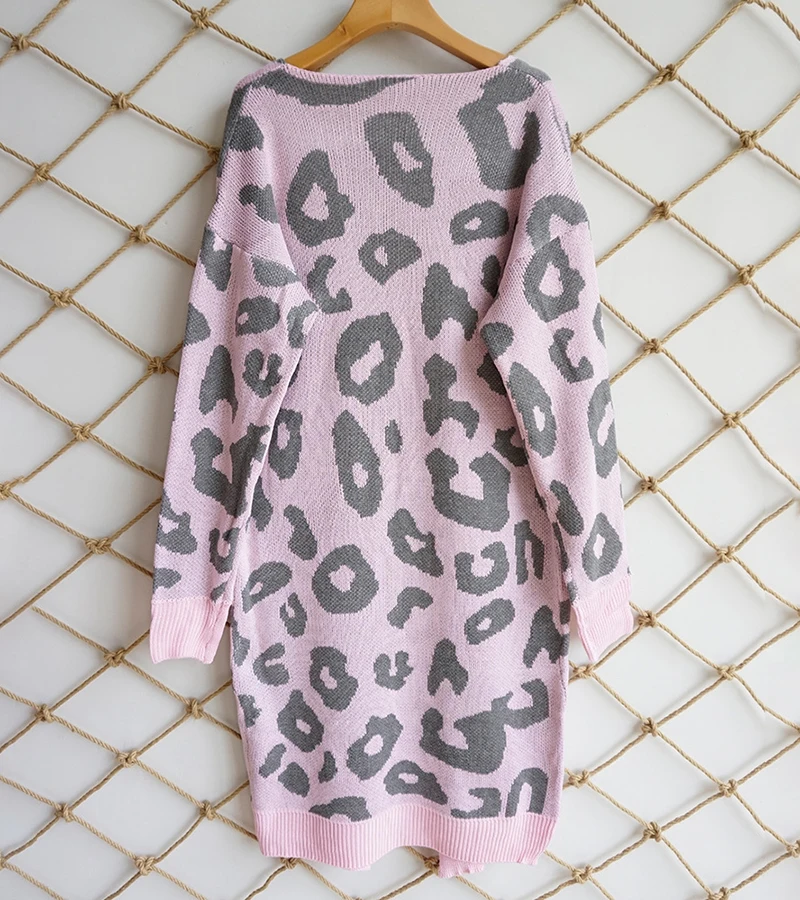 Леопардовый длинный кардиган для женщин, дизайнерский весенний, осенний, зимний женский свитер, пальто, модный Теплый Вязаный Кардиган с длинным рукавом CDR551