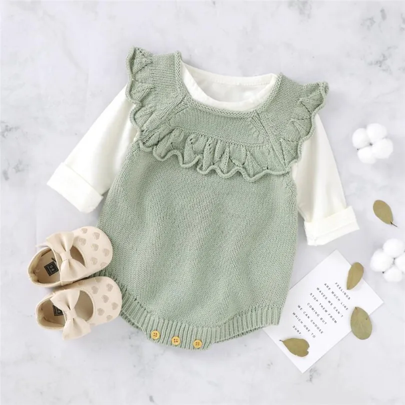 Вязаная одежда для малышей Осенний комбинезон новорожденных Комбинезон с