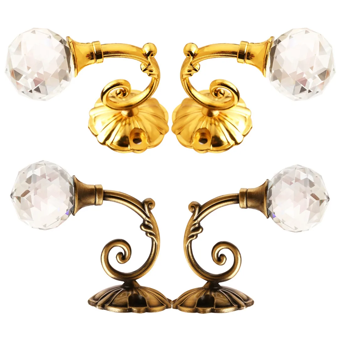 

1Pair Crystal Ball Curtain Tie Back Hooks Sliver/Gold Metal Curtain Hanger Wall Mounted European Curtain Buckle Decor Accessorie