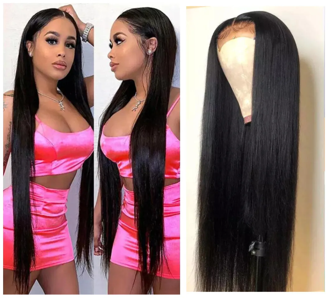 

Cheap Straight Lace Human Hair Wigs Transparent 4X4 Lace Closure Wig Pre Plucked 16-40 Inch 180% Density Wigs for Women Party