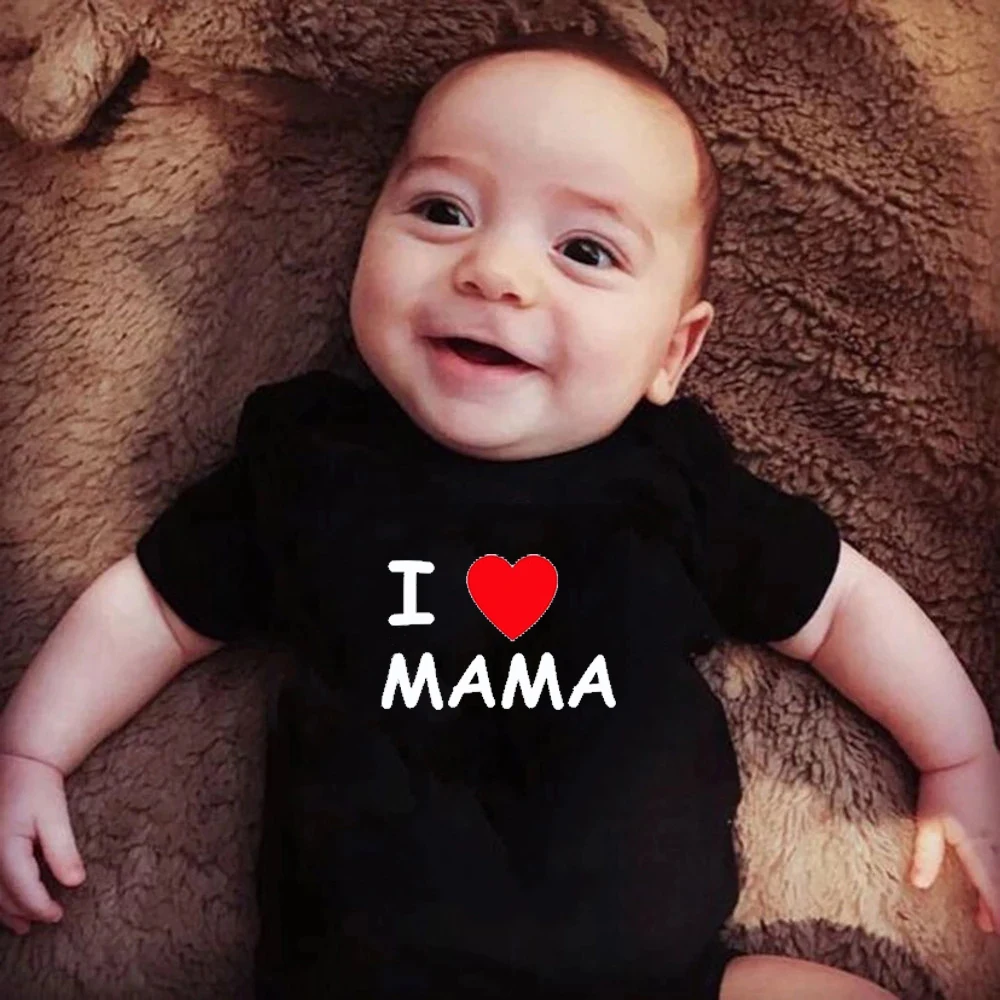 

Для новорожденных; Комбинезон для младенцев мальчиков девочек удобные Изделие из хлопка с короткими рукавами и надписью «I Love Mama» и принтом ...