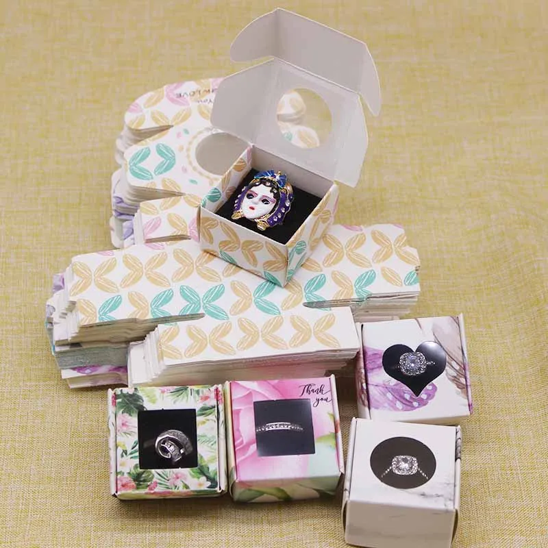 10pcs 40*40*25mm marbling style ring display box with10 black velvet sponage inside cute window for gifts candy favors - купить по