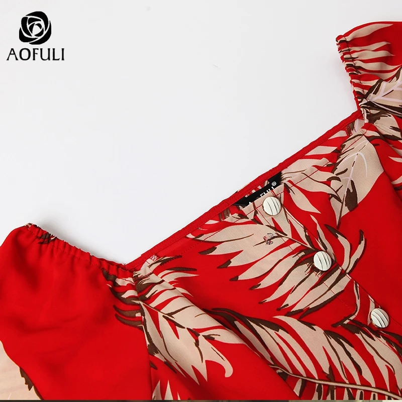 AOFULI L-4XL 5XL платье с принтом и коротким рукавом женское весенне-летнее квадратным